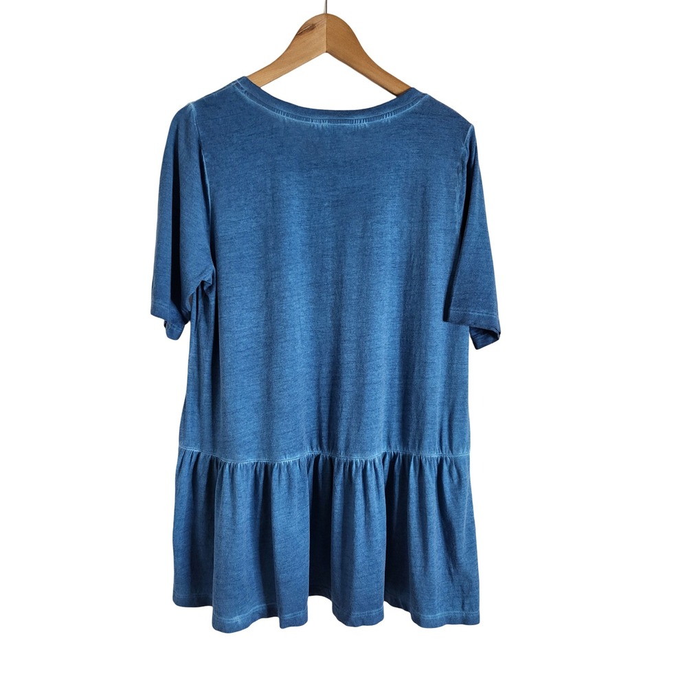 LOGO by Lori Goldstein Blue Short Sleeve Peplum Tunic - Picture 6 of 10